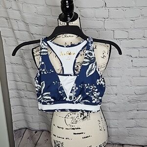 Sam Edelman Navy/White Floral Print Sports Bra Size Medium